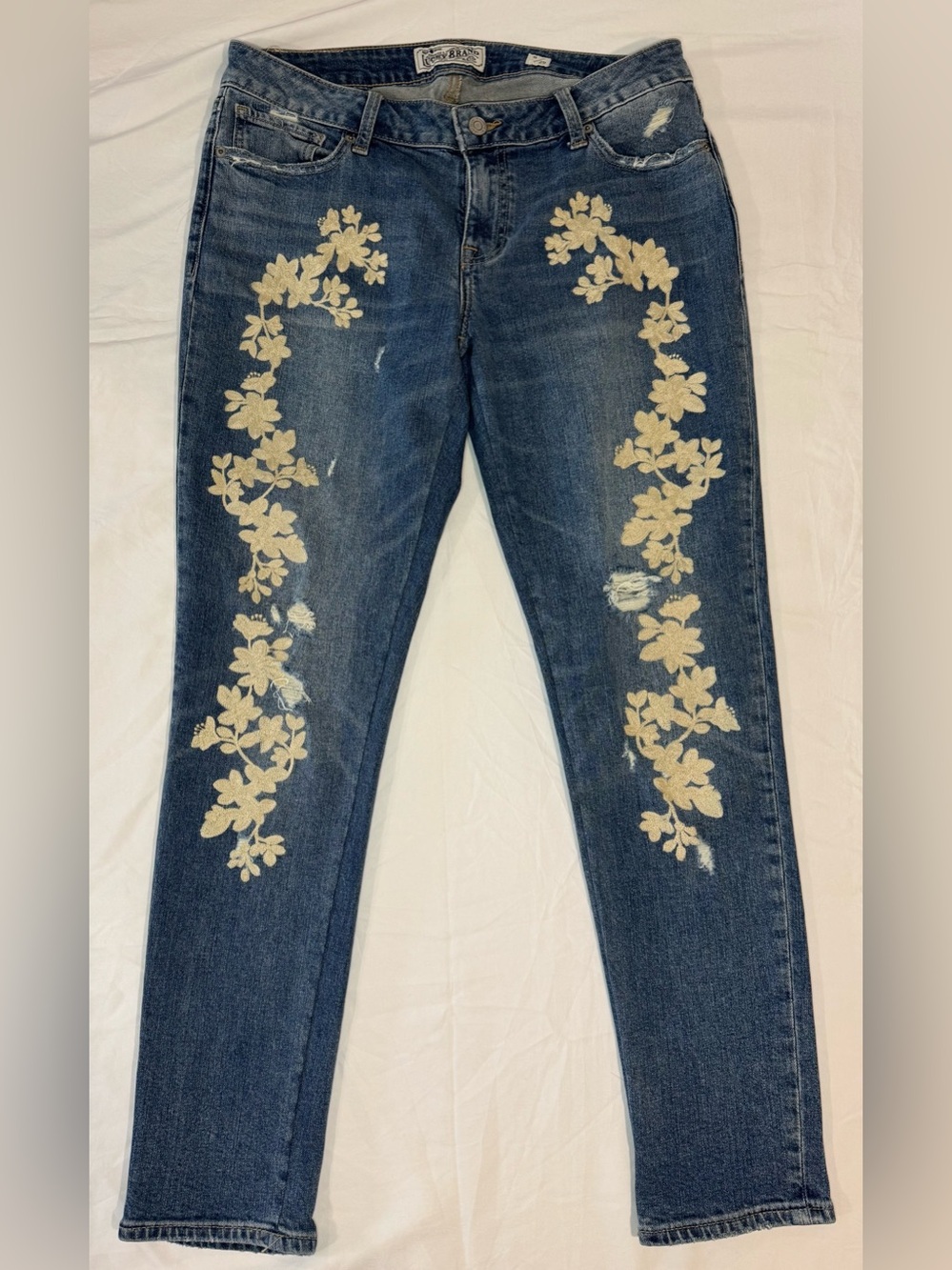 Lucky Brand Lolita Skinny Jeans Women's 8/29 Floral Embroidered Distressed